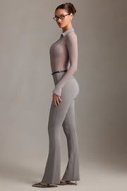 Oh Polly Trousers Althea pantalon gris évasé taille basse