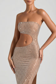 Oh Polly Alamea robe maxi miel bustier strass fendue