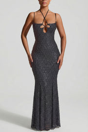 Oh Polly Josephine Robe Midaxi Noire strass asymétrique
