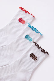 Bo+Tee 3-Pack Chaussettes White Multi Coton à Volants