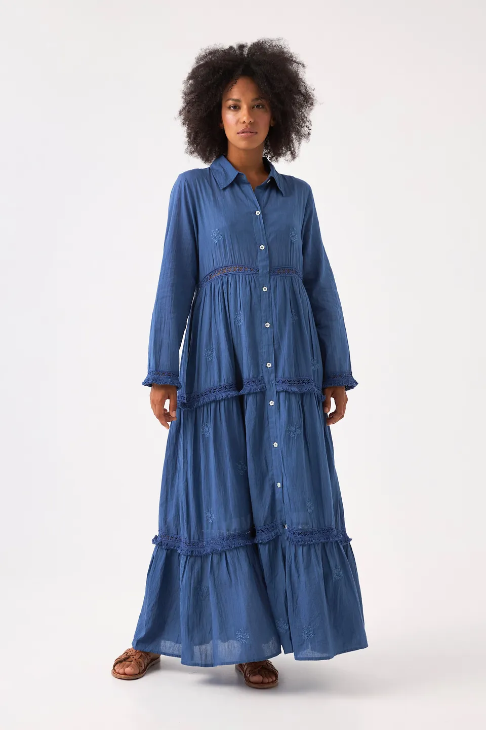 Chicosoleil Robes Selena robe longue coton bleu drone