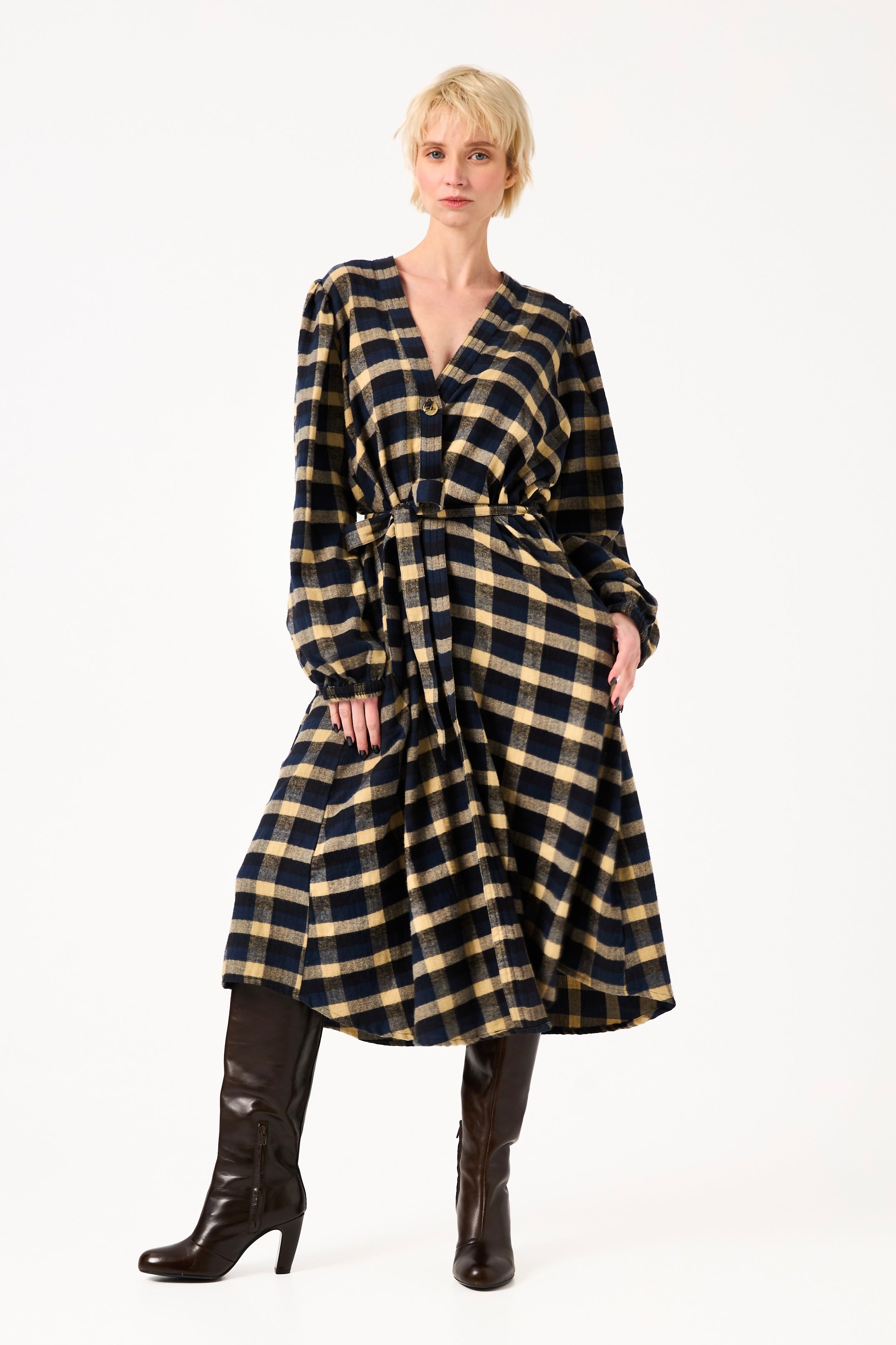 Chicosoleil Danya robe portefeuille indigo flanelle