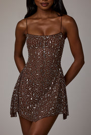 Oh Polly Durrani Mini Robe Strass Cacao Foncé