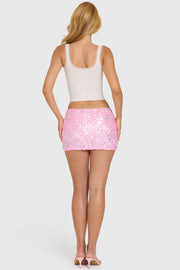 Oh Polly Elia mini-jupe sequins rose bonbon taille basse