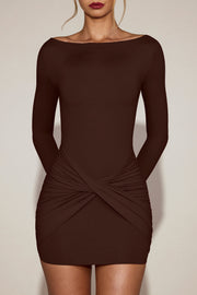 Oh Polly Briallen robe mini jersey chocolat manches longues