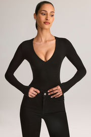Oh Polly Elodie bodysuit noir modal col plongeant manches longues