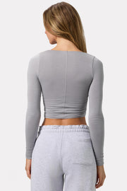 Oh Polly Tops Ruched Crop Top haut crop gris manches longues