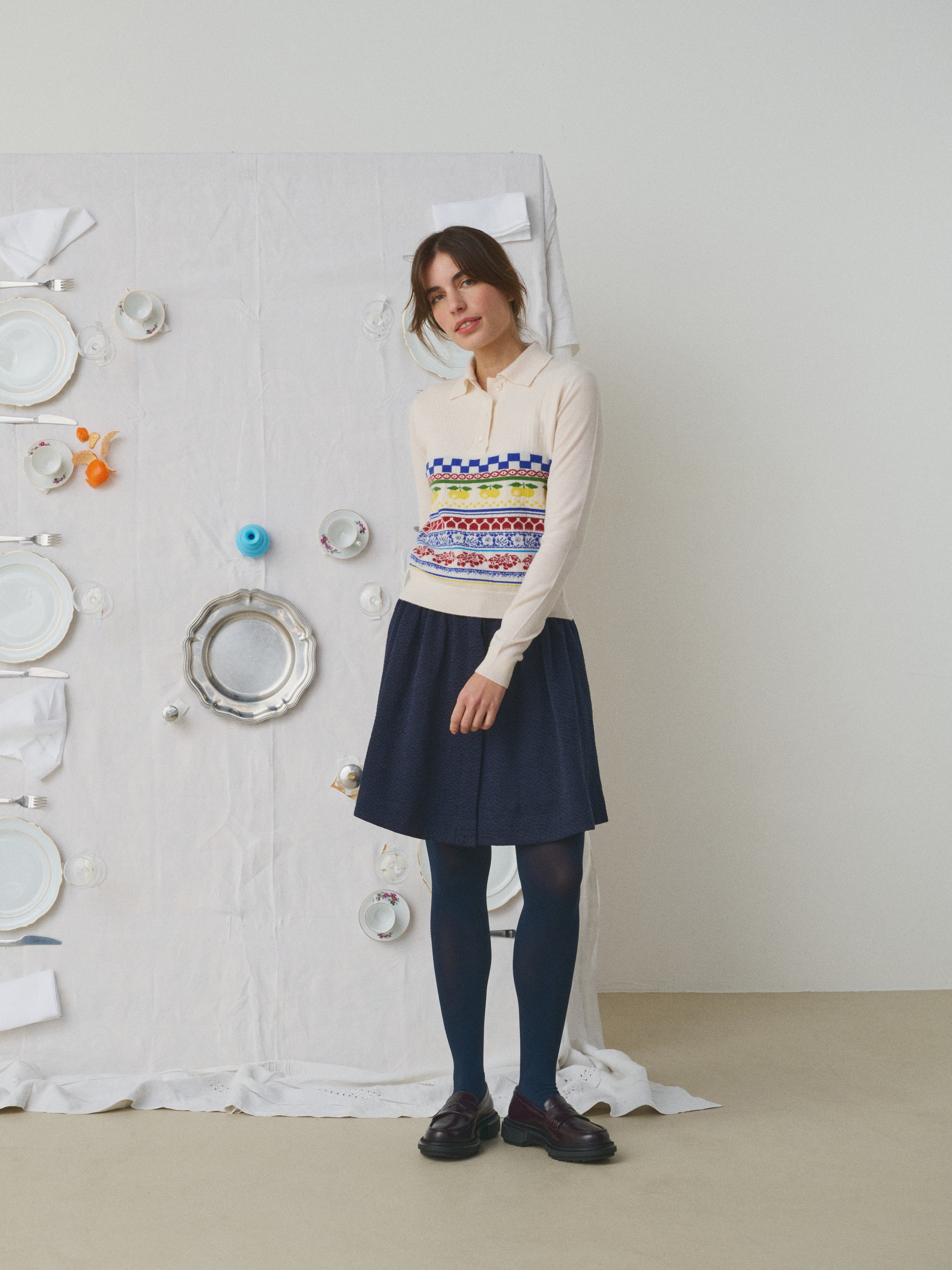 Mii à table Pull Polo La Vaisselle jacquard laine taille M