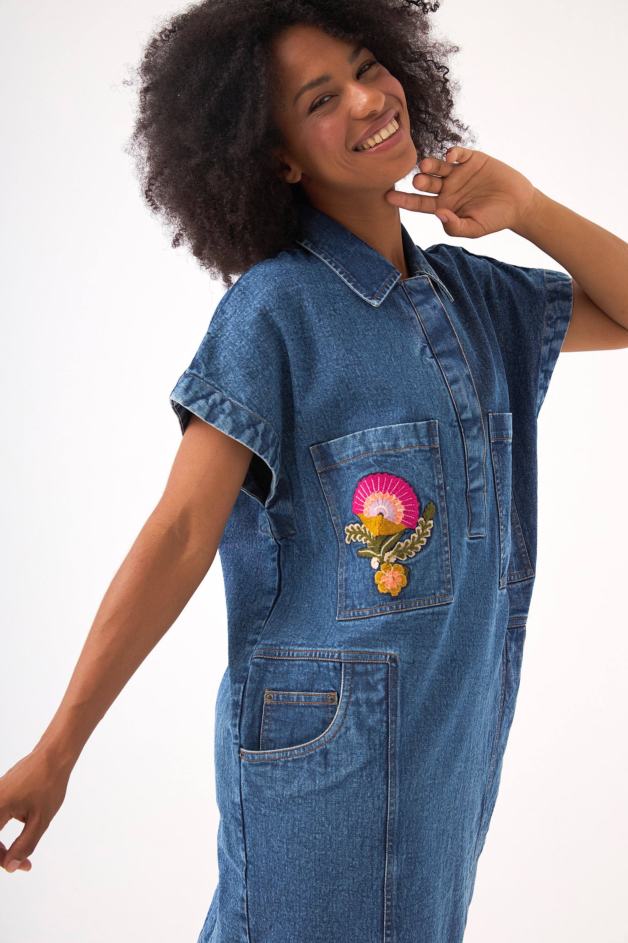 Chicosoleil Basquiat robe chemise midi denim bleu coton