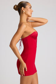 Oh Polly Eliska robe mini bustier rouge feu satin
