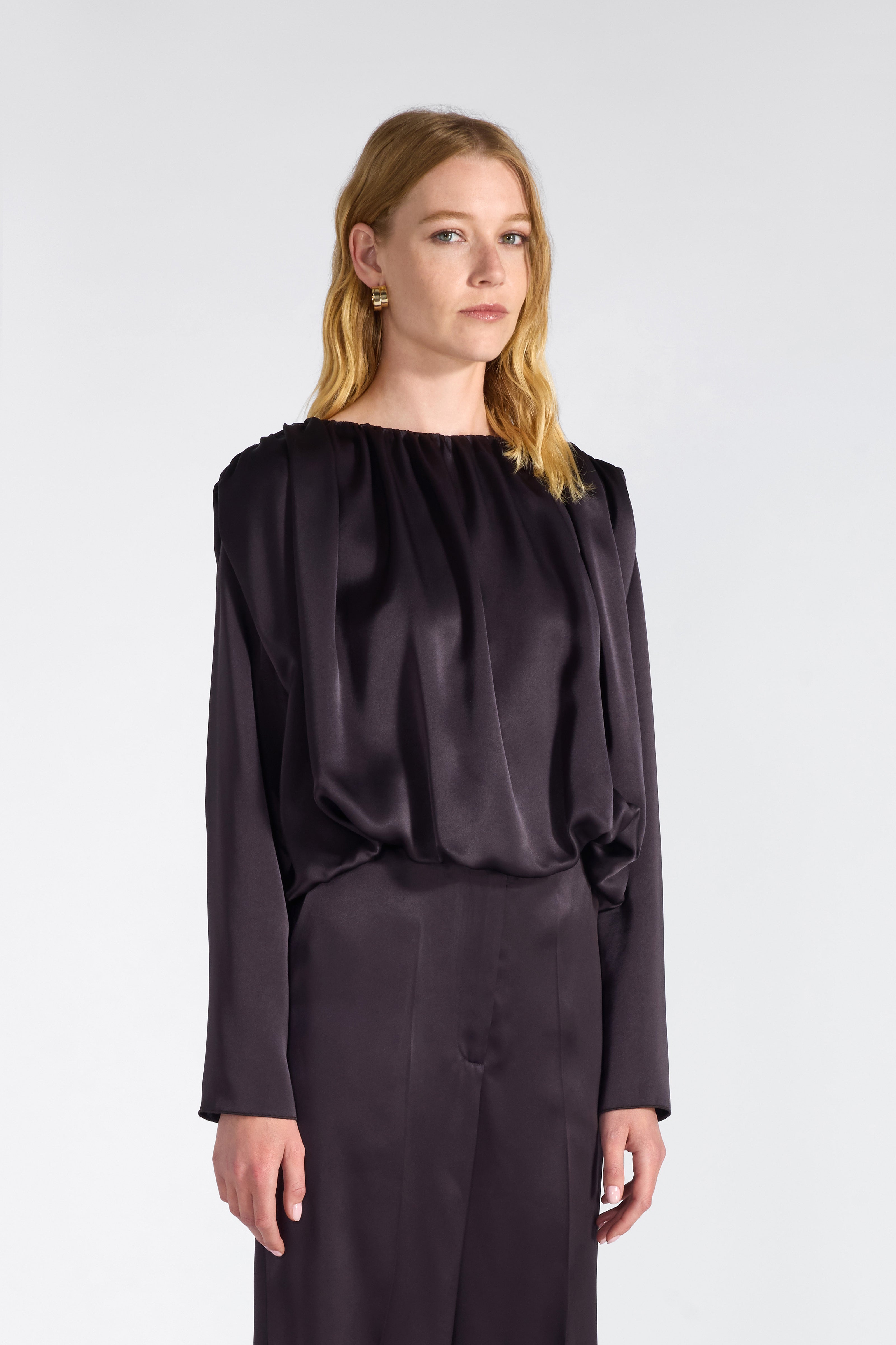 Liviana Conti Clio blouse satin drapé Fondente