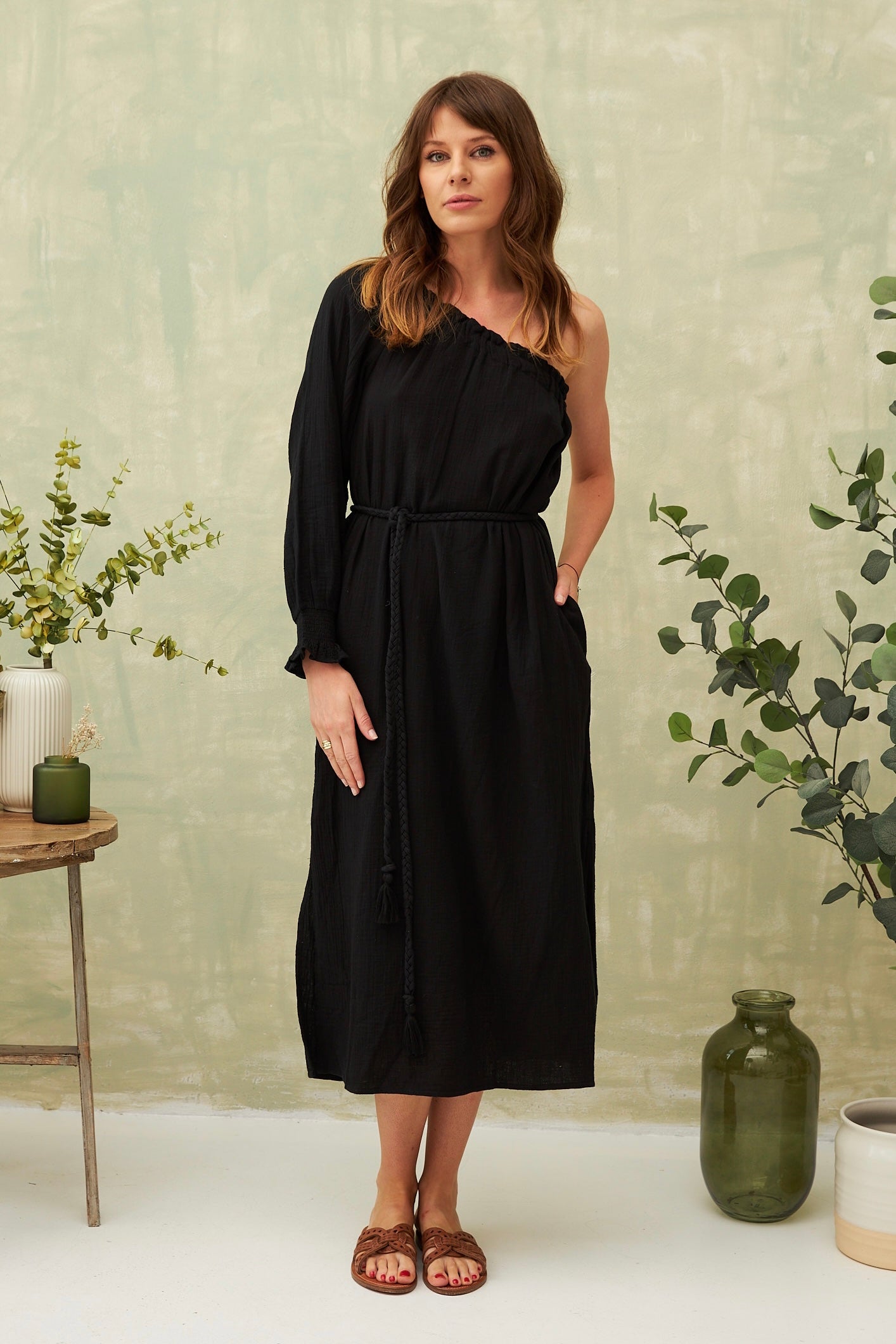 Chicosoleil Pepita Robe noir gaze coton