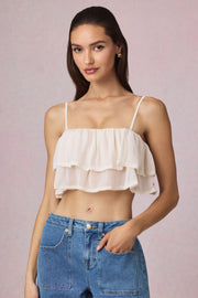 Oh Polly Lacie caraco cropped ivoire à volants
