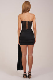 Oh Polly Norah Robe Mini Corset Bandeau Noire Satin
