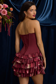 Oh Polly Dresses Juliet mini robe bordeaux bustier fleurs