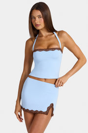 Oh Polly Tops Haut Livvy 16562 Bleu Arctic Modal Dentelle