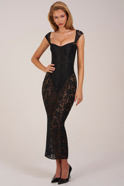 Oh Polly 15919 robe longue dentelle noire moulante