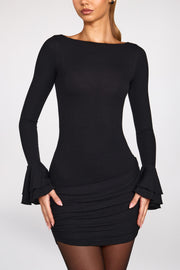 Oh Polly Helena robe mini noire modal côtelée drapée