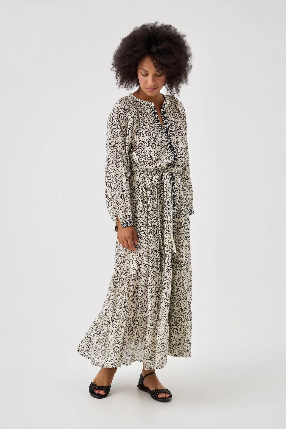 Chicosoleil Thelma robe longue coton fleurs de tiaré