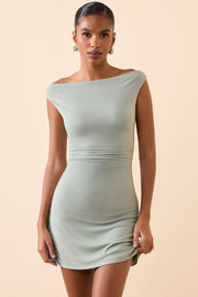 Oh Polly Kyra Robe Mini Smoke Green Modal Épaules Dénudées