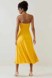 Oh Polly Joely robe bustier jaune jersey fente midaxi