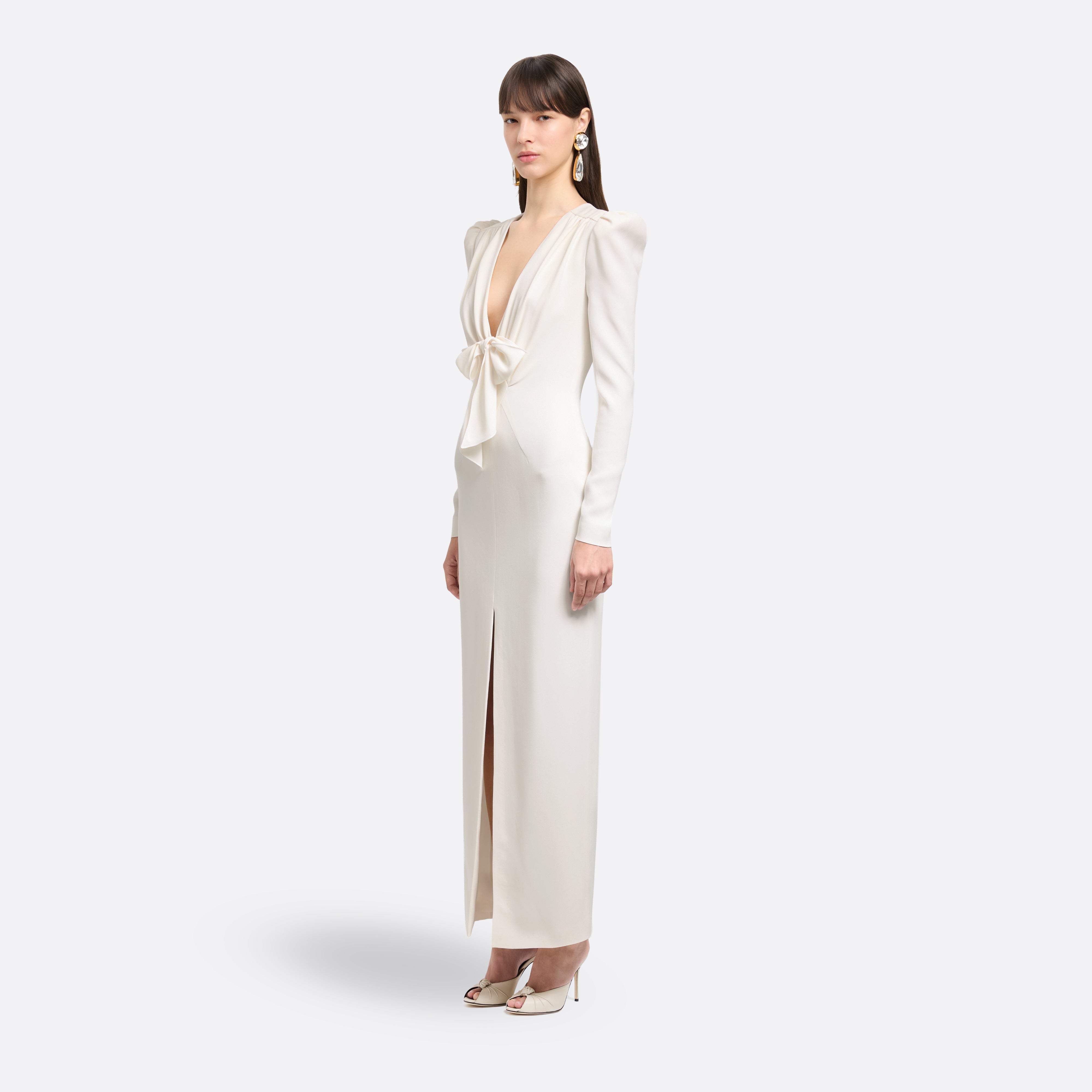 Alessandra Rich Cady Evening Dress Front Split robe blanche 36
