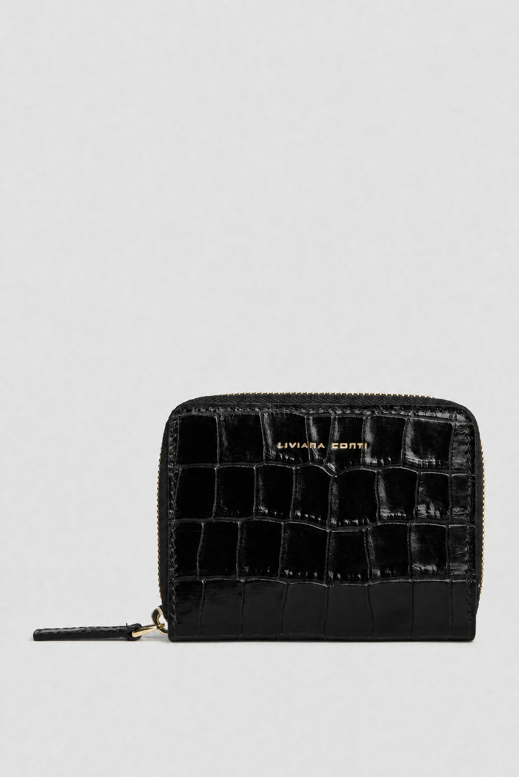 Liviana Conti Cole portefeuille cuir noir croco zip