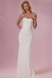 Oh Polly Melora robe bustier perle corset dos lacé longue