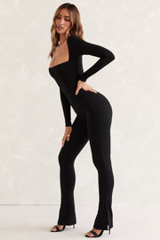 Oh Polly Jumpsuits Jett combinaison noire col carré flare