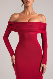 Oh Polly 15984 robe maxi rouge cerise épaules nues