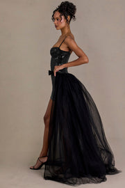 Oh Polly Skirts Jupe Tulle Noir Longue Satin 165 cm