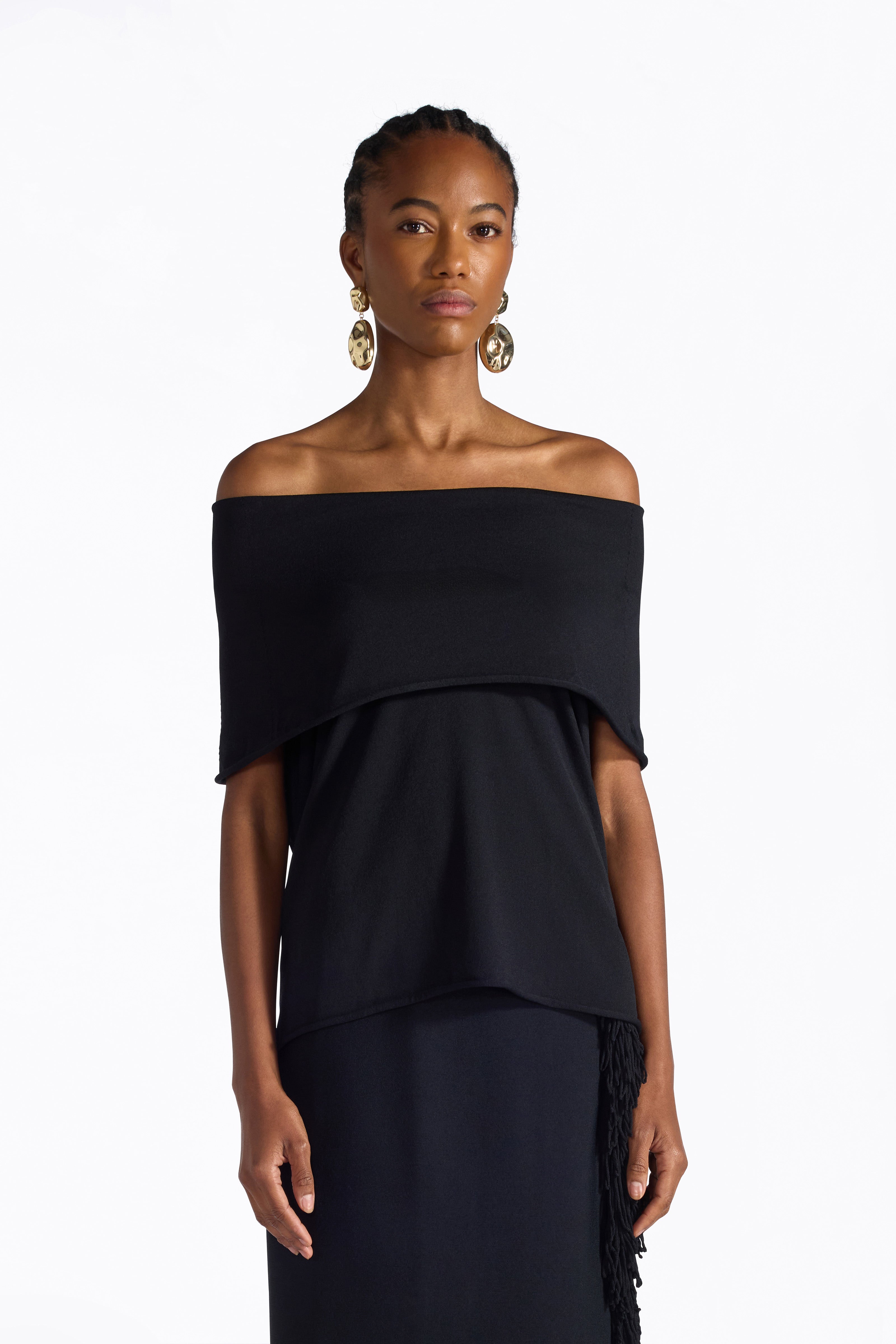 Liviana Conti Carola pull viscose noir épaules nues