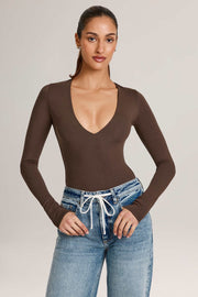 Oh Polly Elodie bodysuit marron chocolat modal plongeant