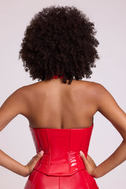 Oh Polly Tops Ophelia Crop Top Corset Vinyle Rouge Feu
