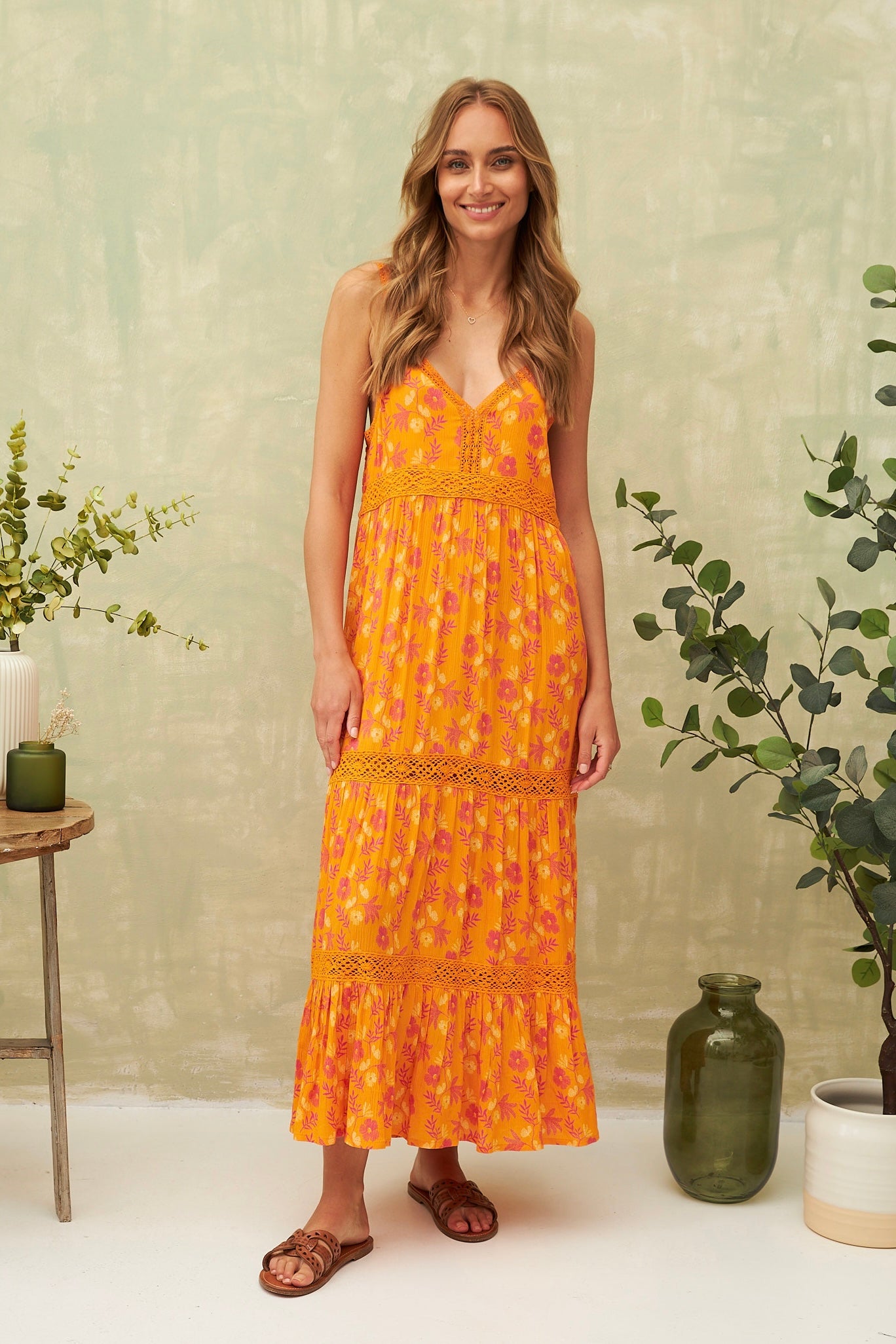 Chicosoleil Donna robe longue orange bretelles