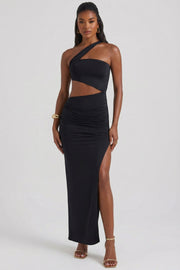 Oh Polly Dresses Suvi robe maxi noire fendue asymétrique