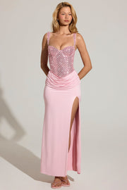 Oh Polly Embellished Vela robe longue rose blush sequins