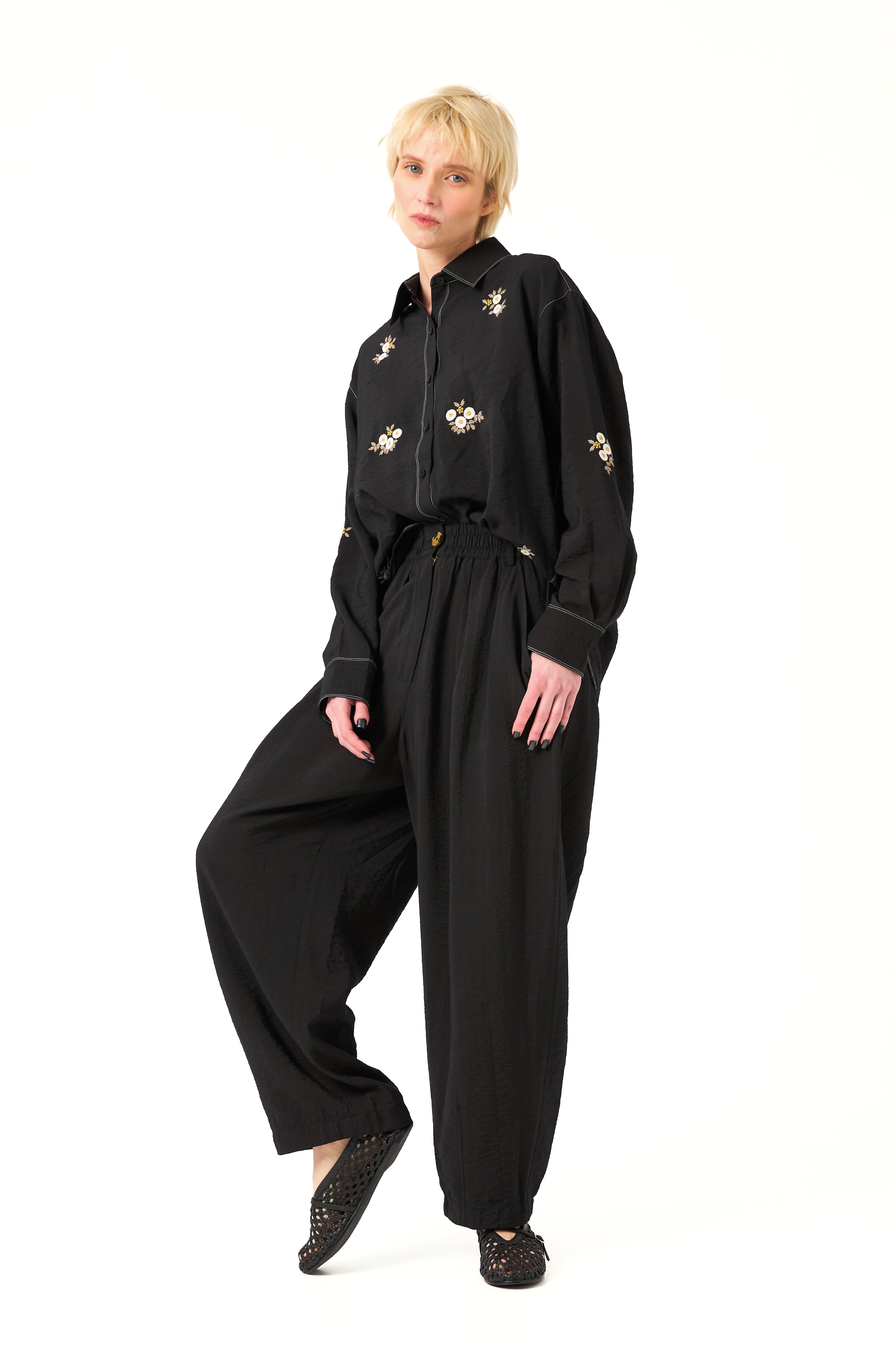 Chicosoleil Aïko pantalon large noir viscose taille haute