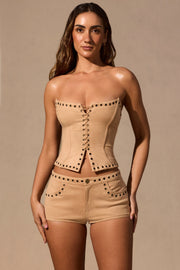 Oh Polly Zoryelle mini short camel taille basse suedine