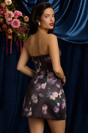 Oh Polly Liliosa Mini Robe Bustier Noir Fleurs
