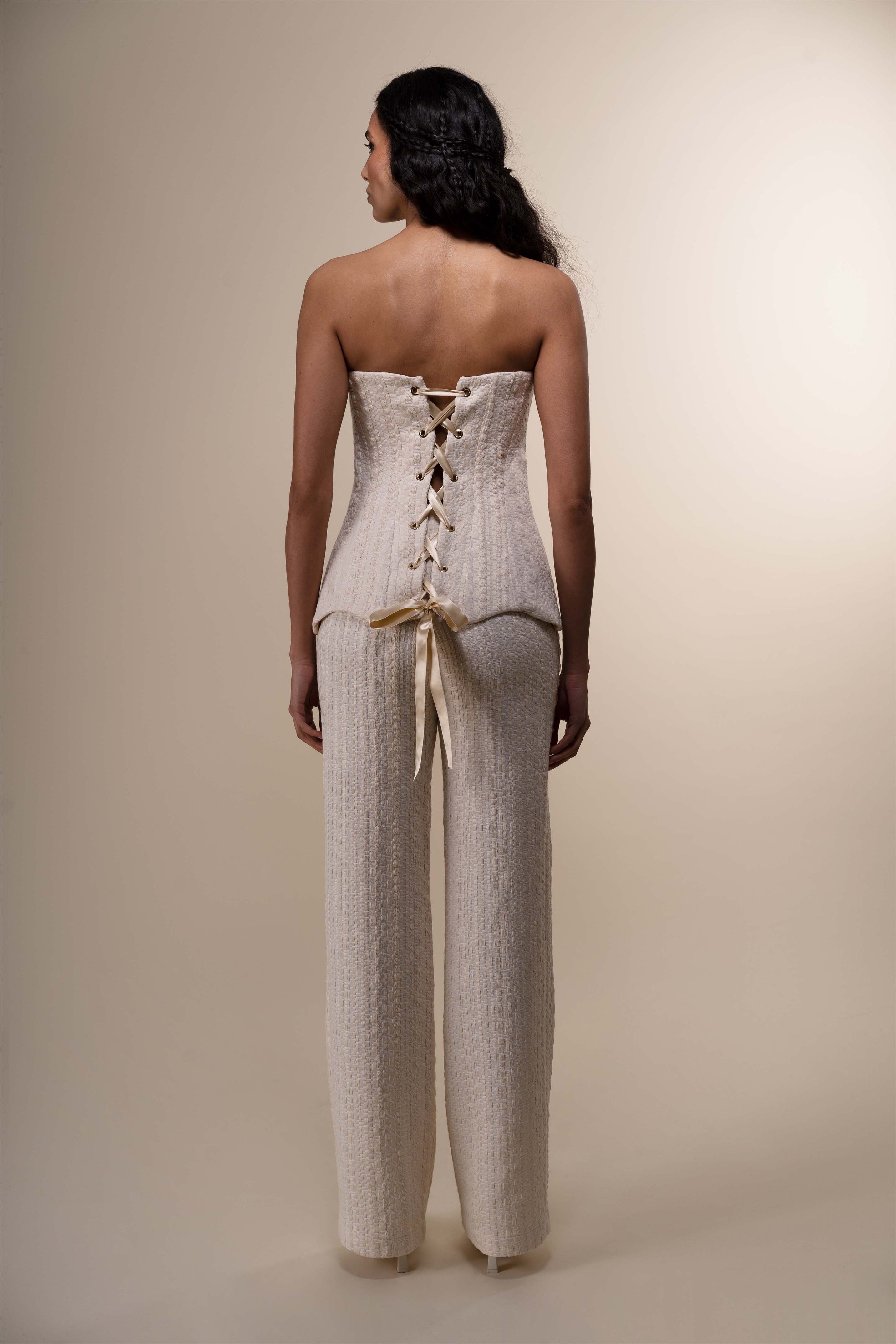 The Ethiquette Aphrodite pantalon Athena tweed clair