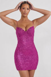 Oh Polly Embellished Mischa robe mini magenta col cœur paillettes