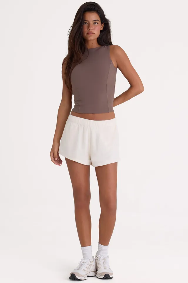 Oh Polly BT1627 Mini Short Jersey Écru Taille Élastiquée