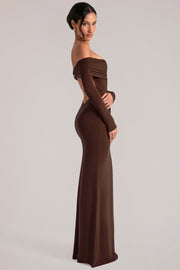 Oh Polly 15984 robe maxi marron dos nu modal