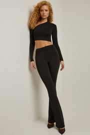 Oh Polly Mairead pantalon noir évasé drapé taille mi-haute