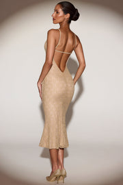 Oh Polly Dresses Bellara Metallic Lace robe dorée dos nu