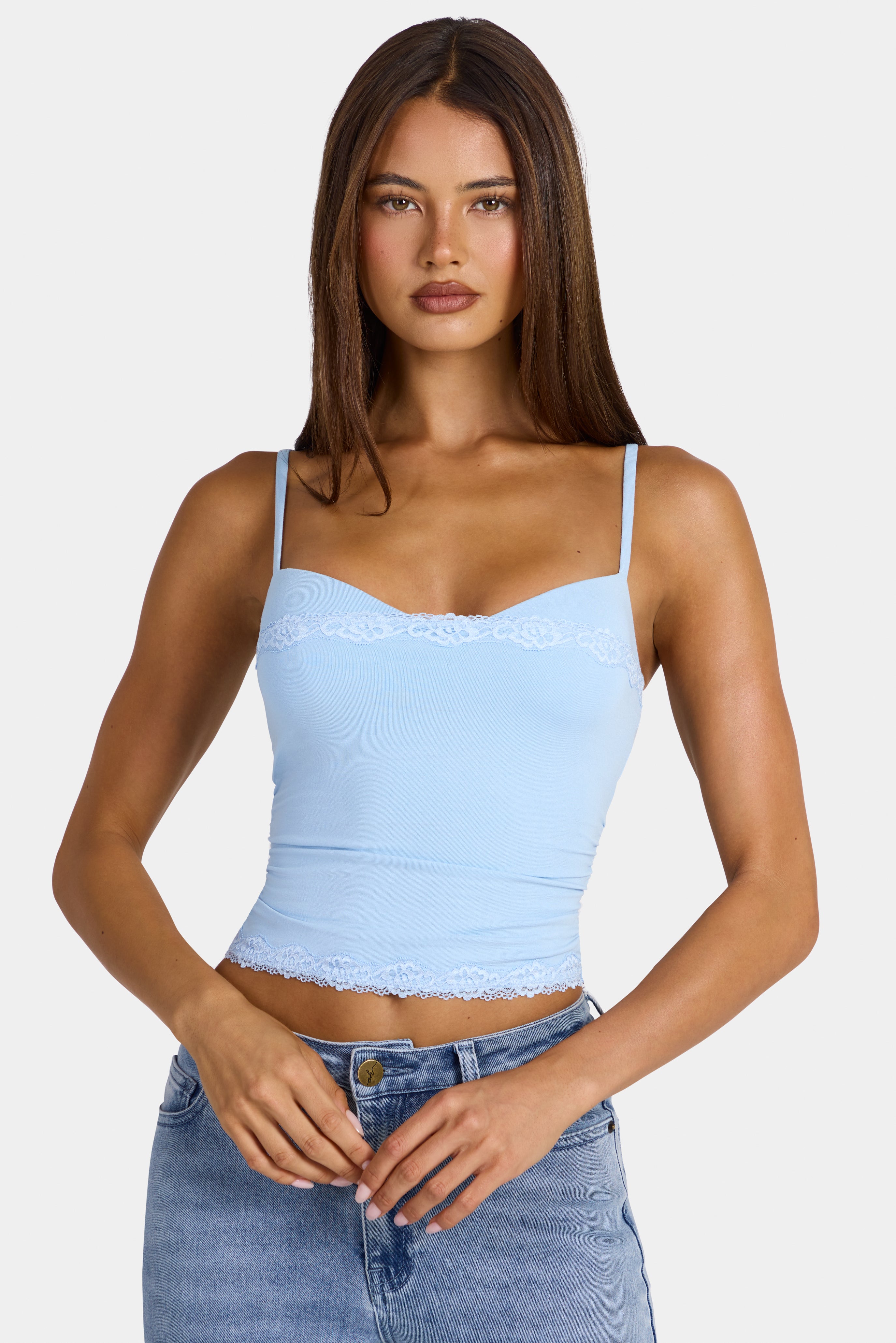 Oh Polly Arna débardeur modal bleu dentelle