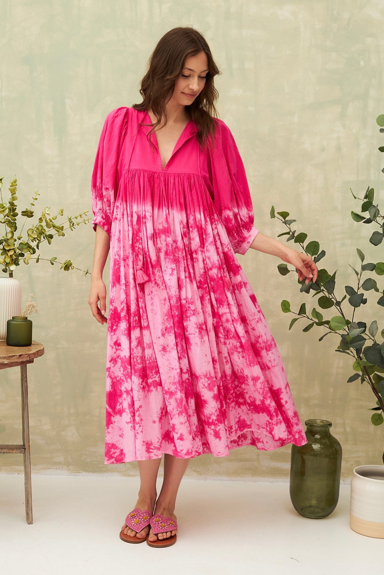 CHICOSOLEIL Bayana robe longue tie and dye rose 100% coton