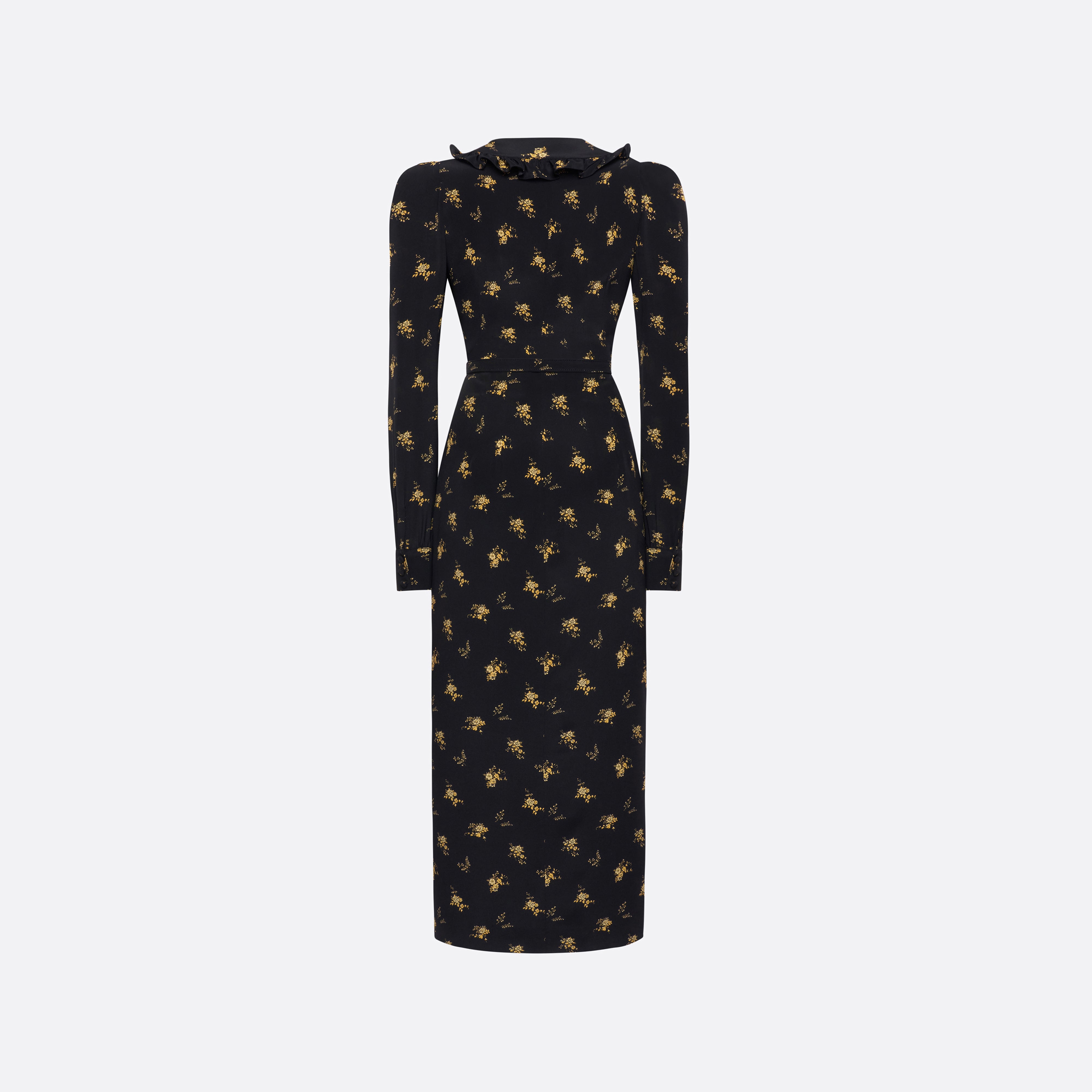 Alessandra Rich robe midi soie fleurs col V noir jaune