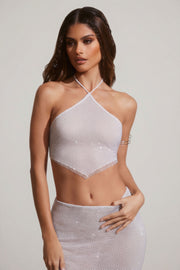 Oh Polly Kiva crop top dos nu argenté strass